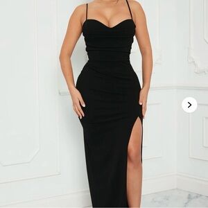SOLD- Fashion Nova Black Maxi Dress with High Thigh Slit